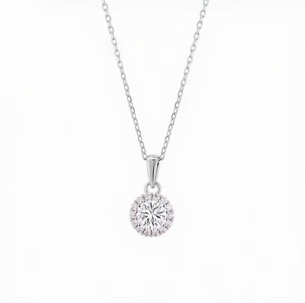 925 Sterling Silver Moissanite Halo Ketting | GRA-gecertificeerd