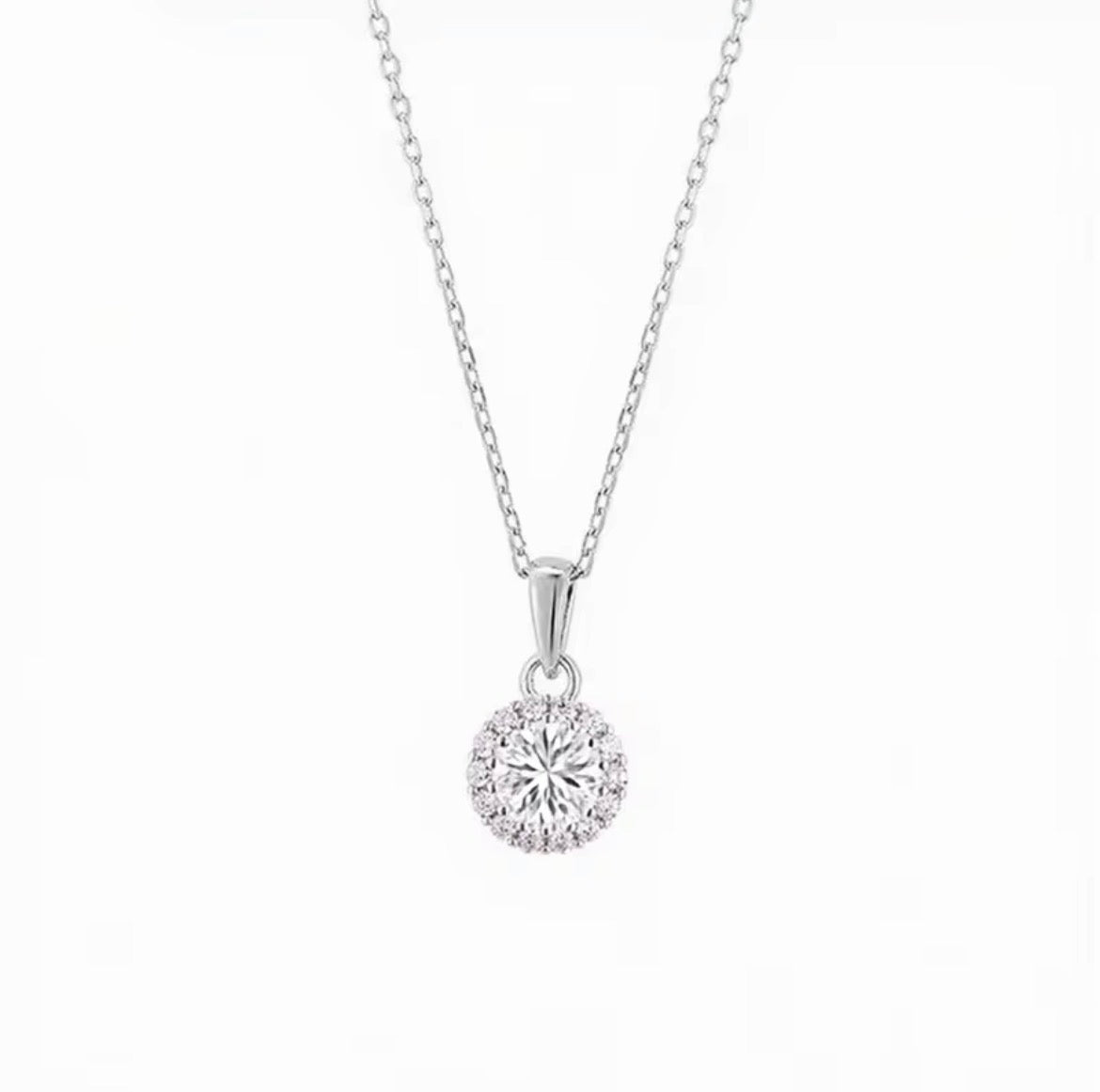 925 Sterling Silver Moissanite Halo Ketting | GRA-gecertificeerd