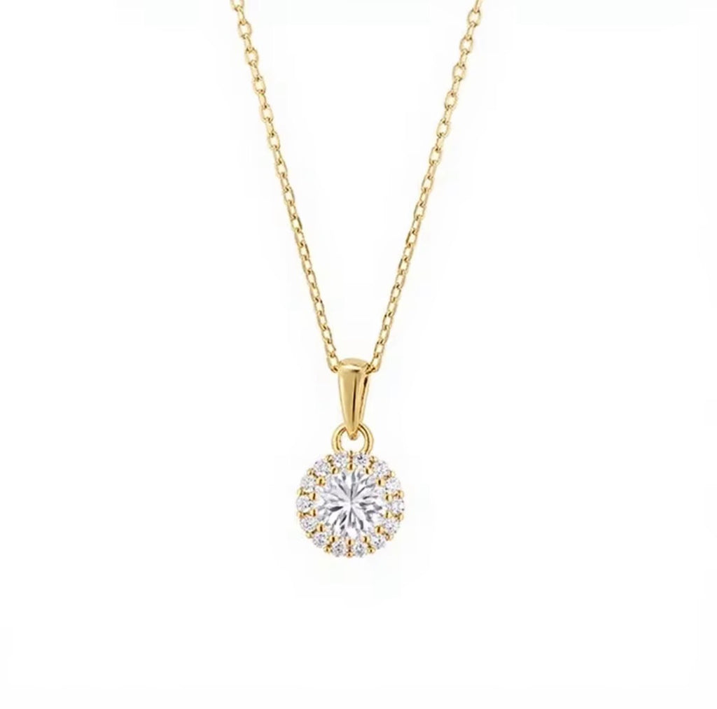 925 Sterling Silver Moissanite Halo Ketting | GRA-gecertificeerd