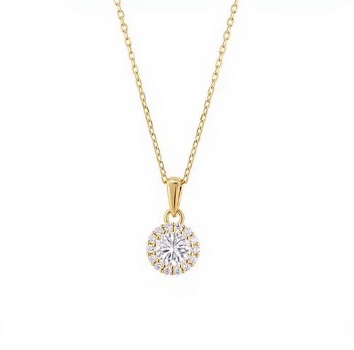 925 Sterling Silver Moissanite Halo Ketting | GRA-gecertificeerd
