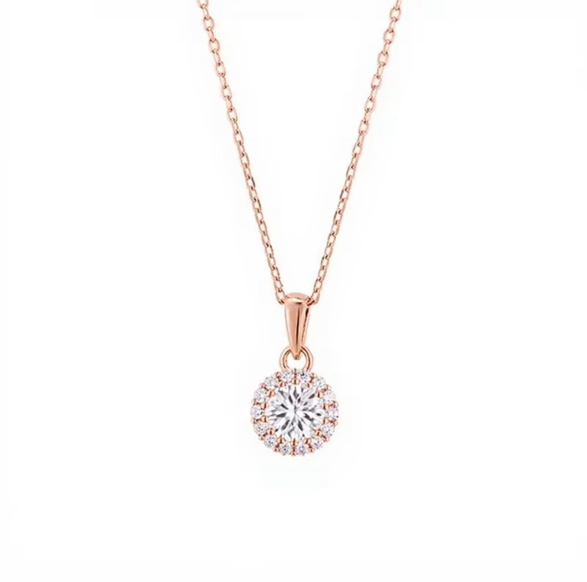 925 Sterling Silver Moissanite Halo Ketting | GRA-gecertificeerd