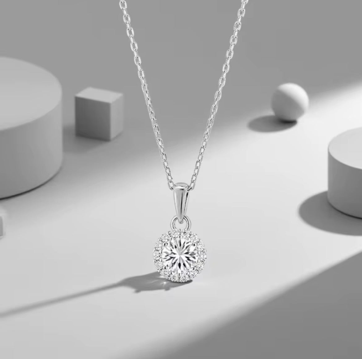 925 Sterling Silver Moissanite Halo Ketting | GRA-gecertificeerd