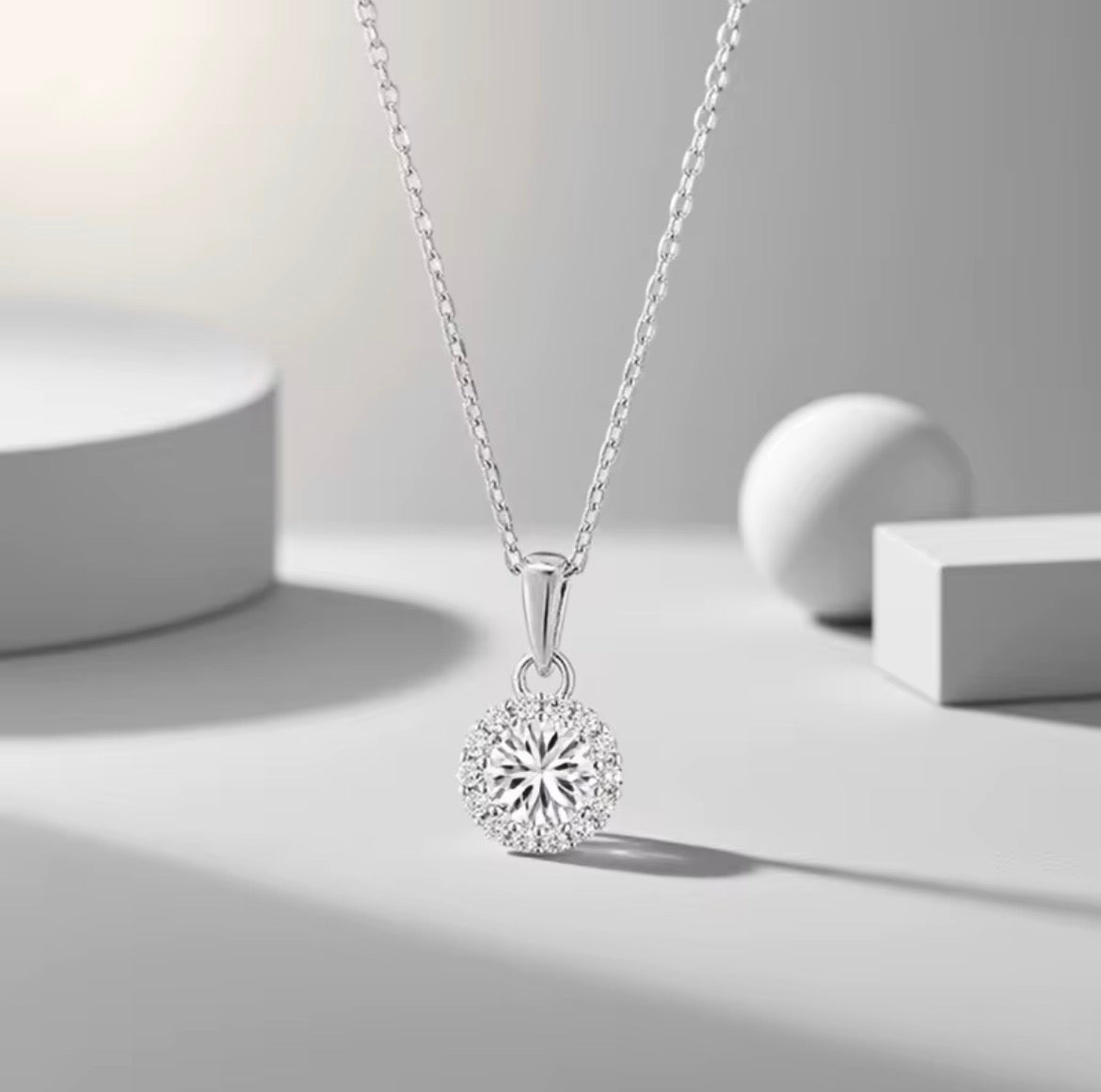 925 Sterling Silver Moissanite Halo Ketting | GRA-gecertificeerd
