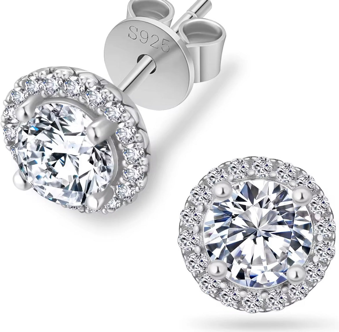 925 Sterling Silver Moissanite Halo Oorbellen | GRA-gecertificeerd